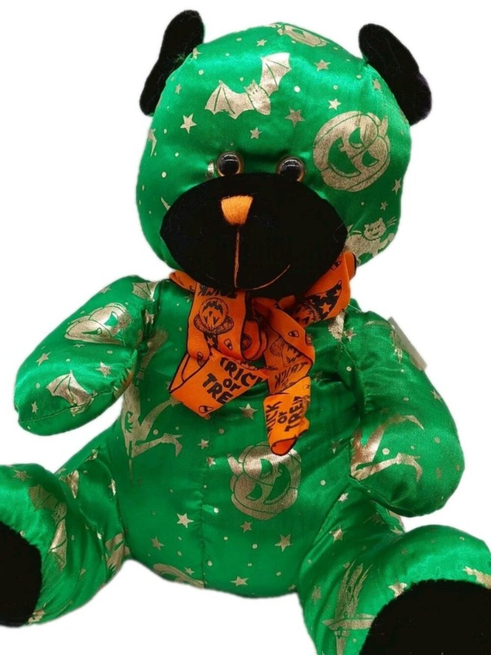 Good Stuff Plush Green Gold Teddy Bear Halloween Design Stuffed 12" Sitting